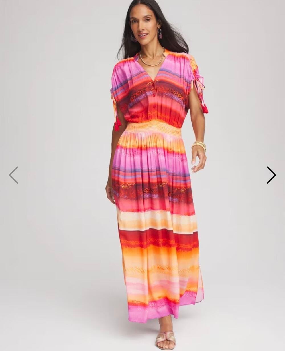 Chico's Rio Sunset Maxi Dress Size 0 4 Pink Orange Boho Rayon